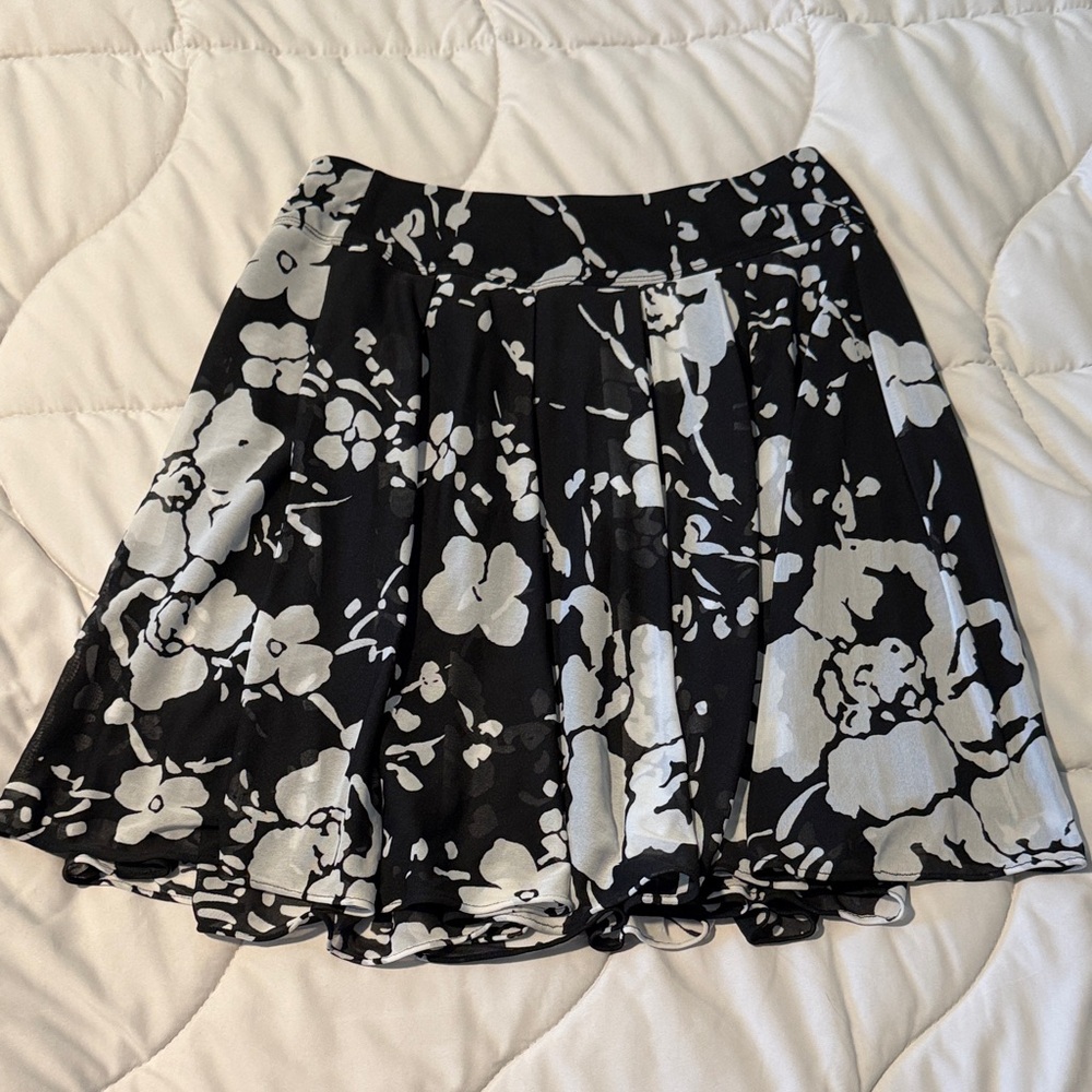 INC International Concepts Black and White Floral Skater Skirt